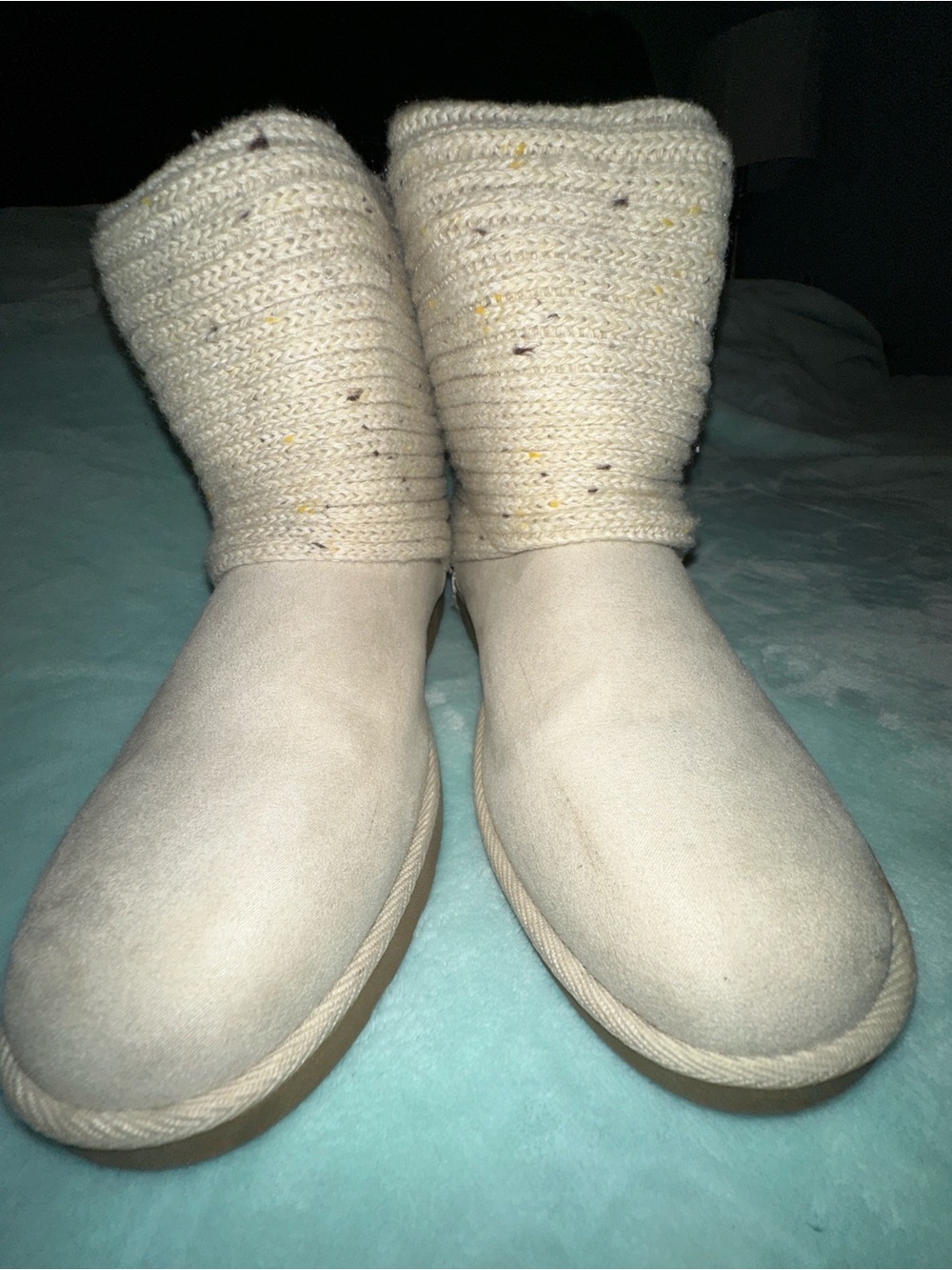 SO Women's Cream Knit-Cuff Slip-On Boots